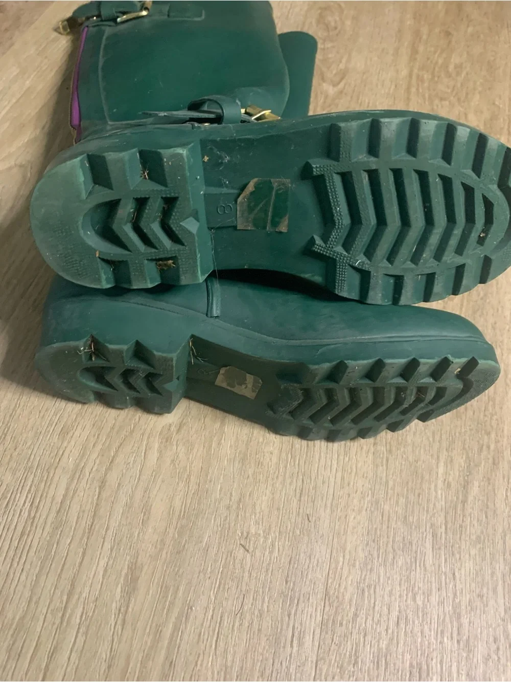 Steve Madden Green Waterproof Riding Rain Boots with Gold Buckles